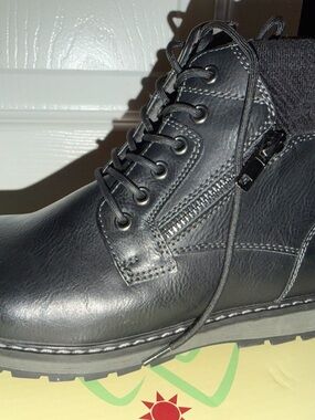 Kids Black Lace-Up Ankle Boots with Side Zip